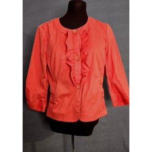 Talbots Women’s Sz 6 Rust Orange Ruffled Cotton Jacket Blazer‎ 3/4 Sleeves
